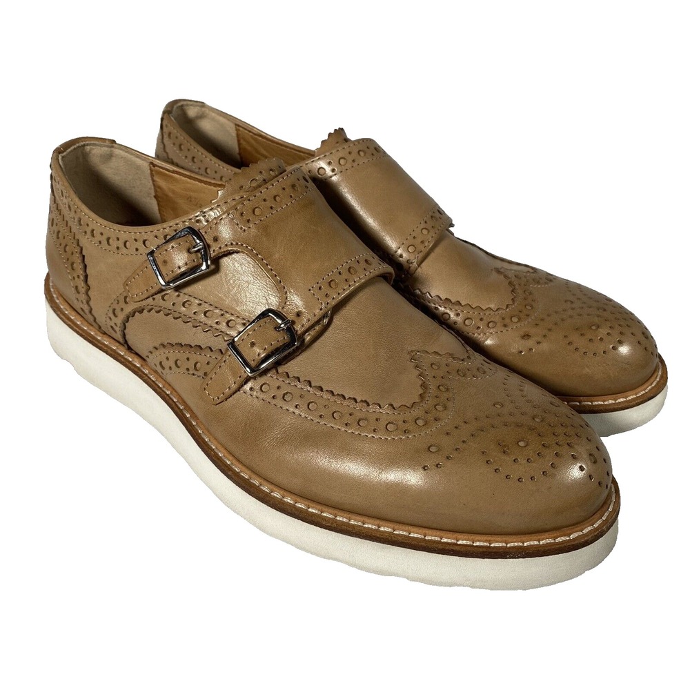 Lloyd Beige Patent Leather Brogue Double Monk Shoes Womens 4.5